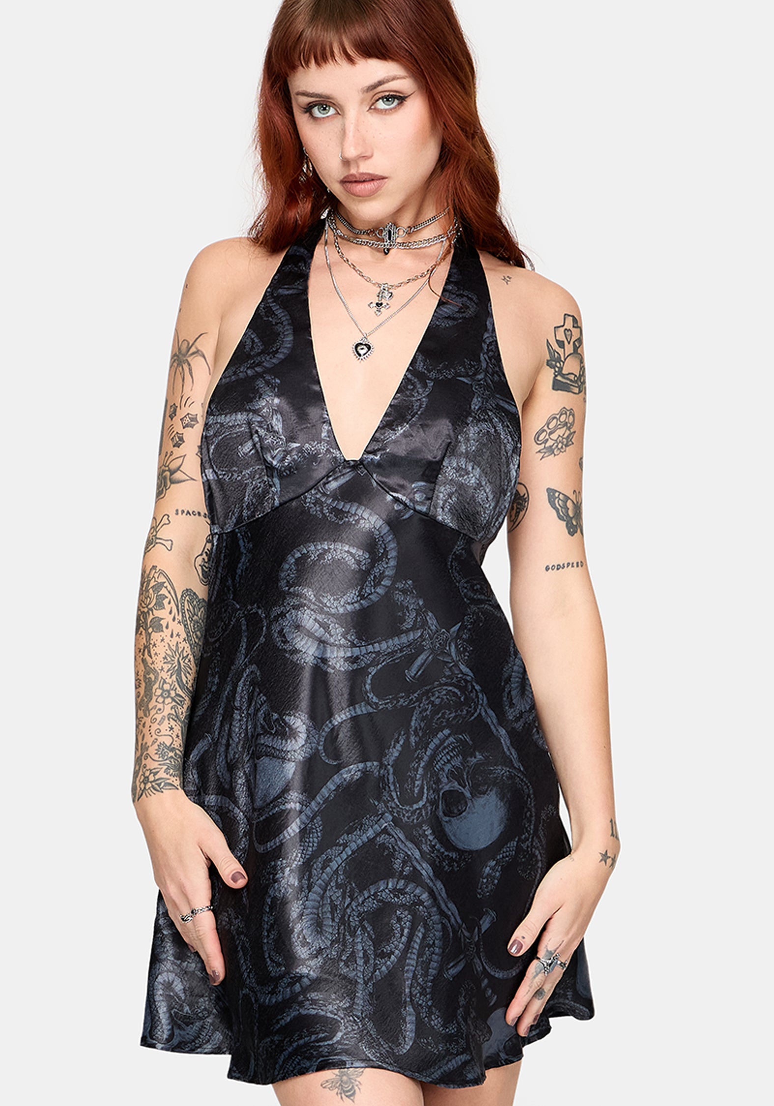 Ophion Print Satin Halterneck Mini Dress