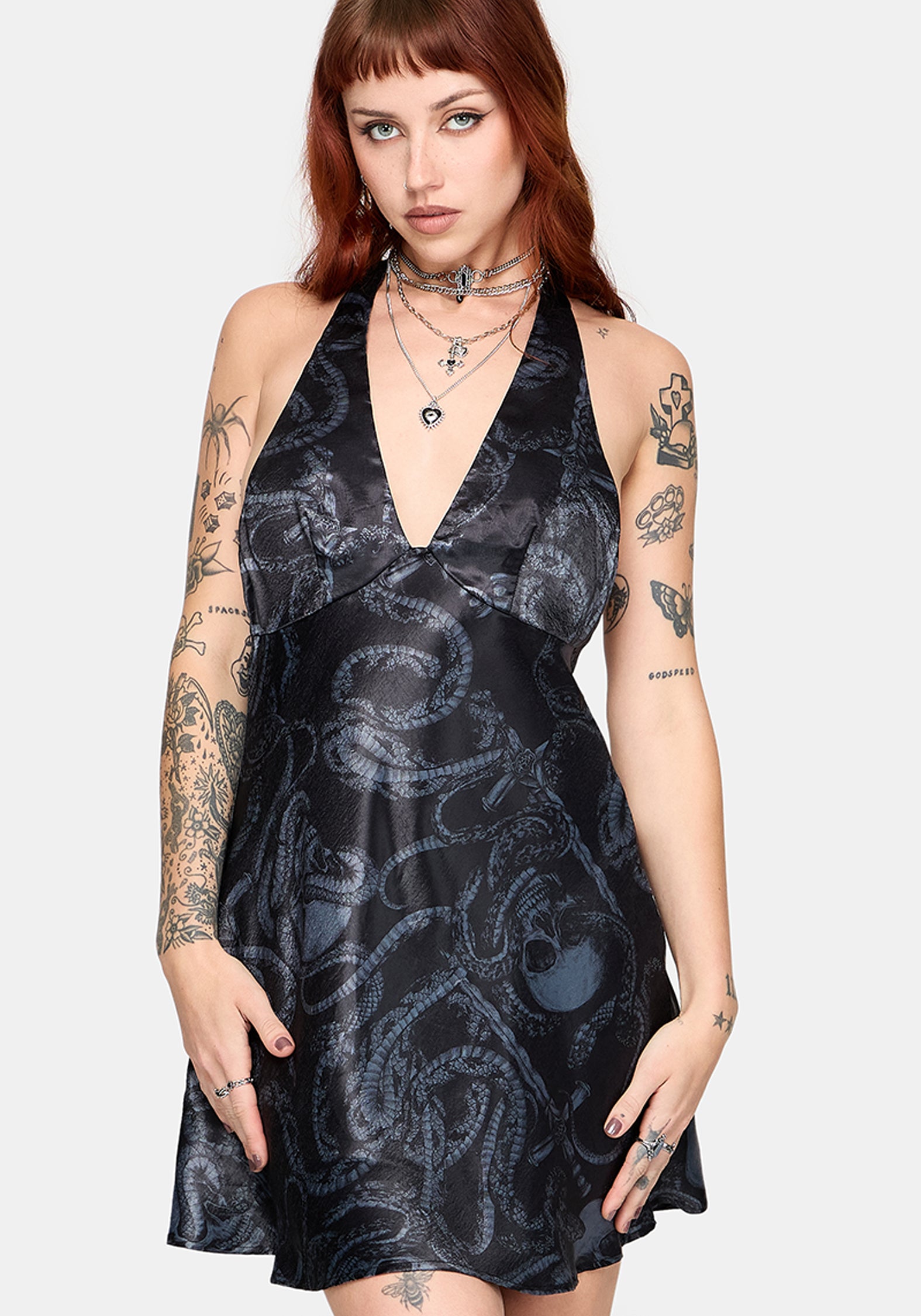Ophion Print Satin Halterneck Mini Dress