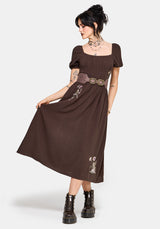 Faela Fairy Embroidered Milkmaid Ruched Midi Dress EU 34