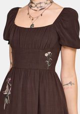 Faela Fairy Embroidered Milkmaid Ruched Midi Dress EU 34