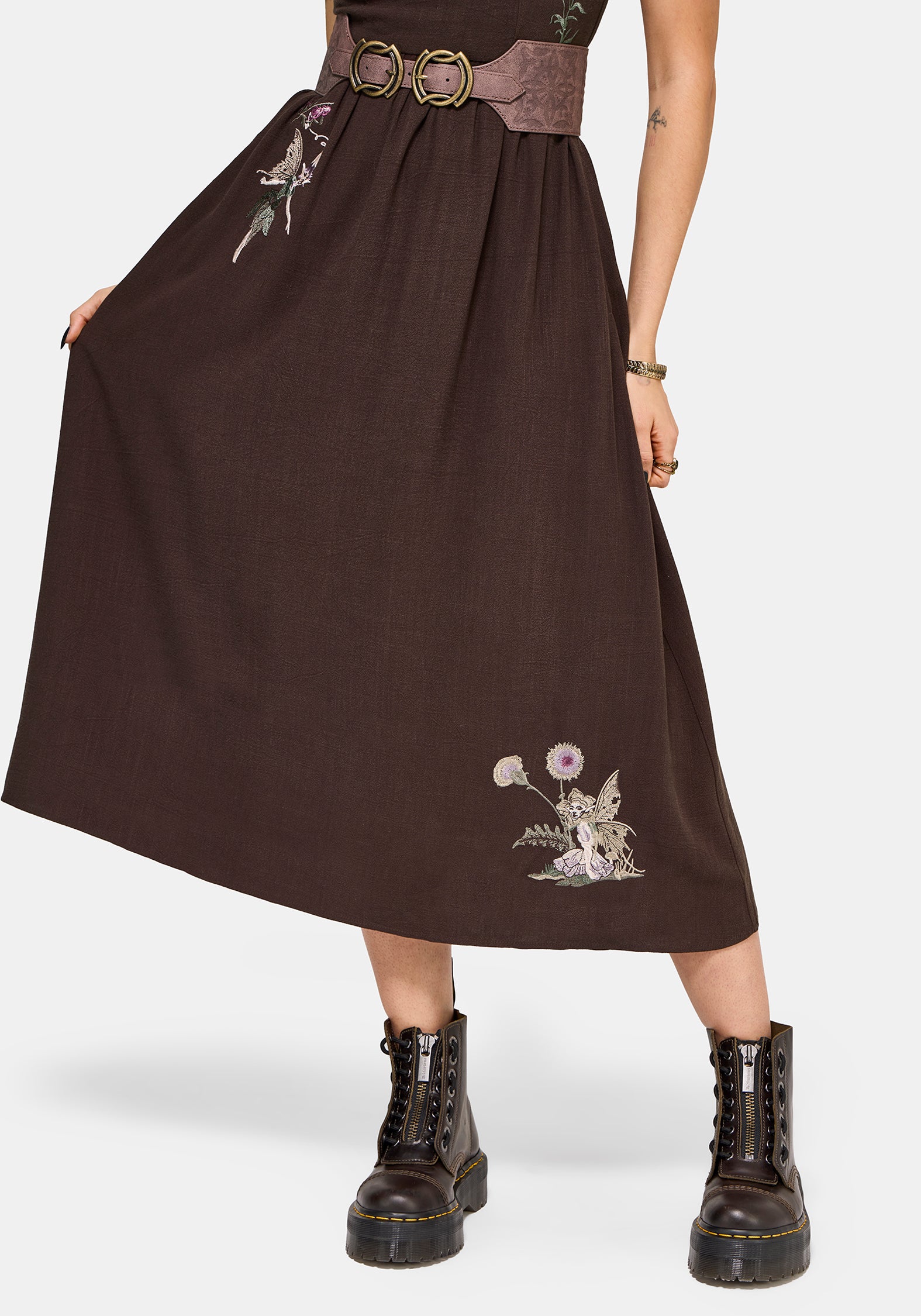 Faela Fairy Embroidered Milkmaid Ruched Midi Dress EU 34