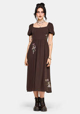 Faela Fairy Embroidered Milkmaid Ruched Midi Dress EU 34