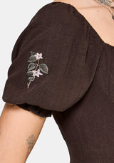 Faela Fairy Embroidered Milkmaid Ruched Midi Dress EU 34