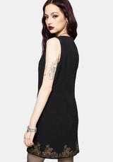 Ismay Vine Bestickt Saum Knopf Hoch Mini Kleid