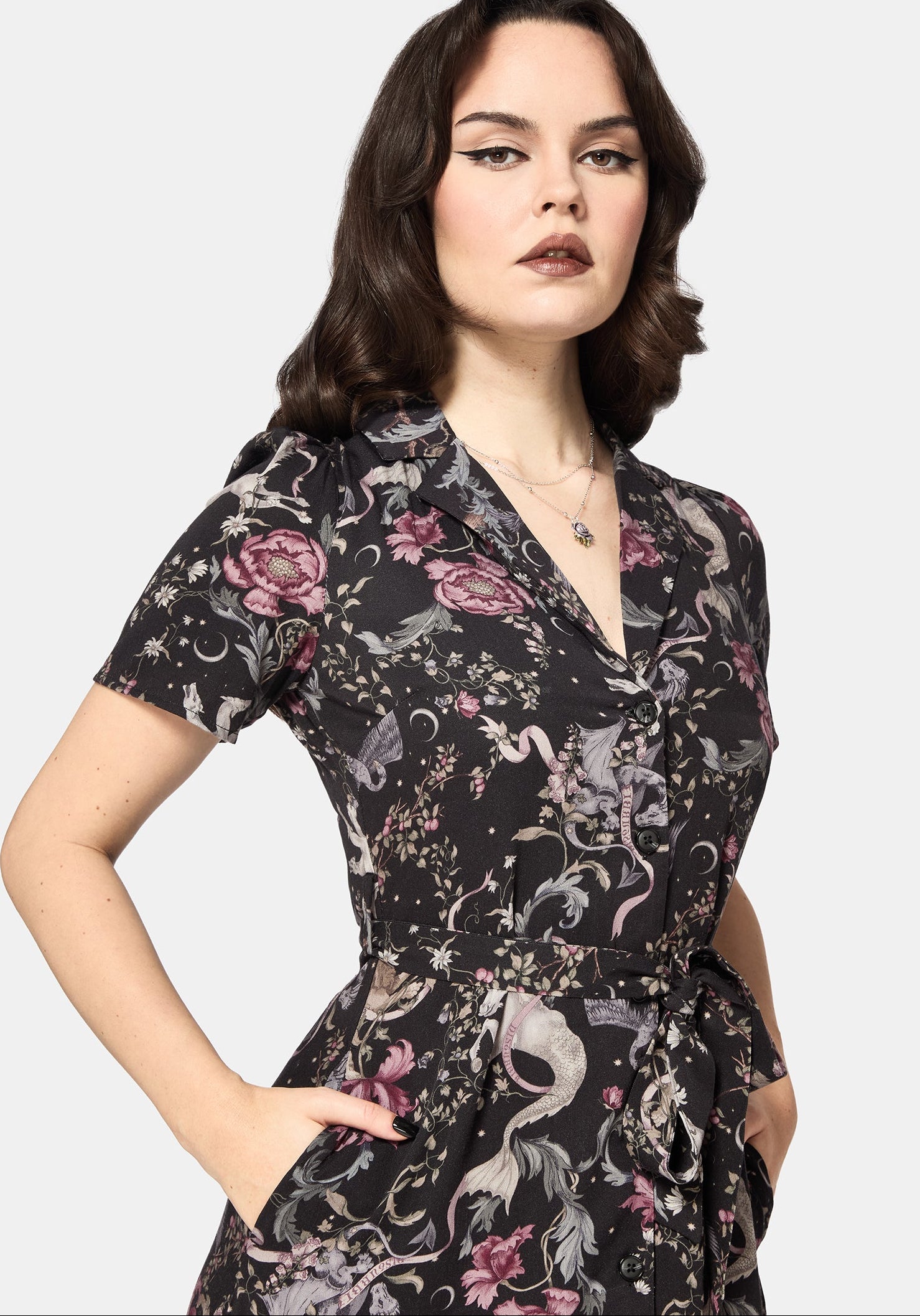 Merunicorn Enchanted Wald Druck Midi Hemd Kleid