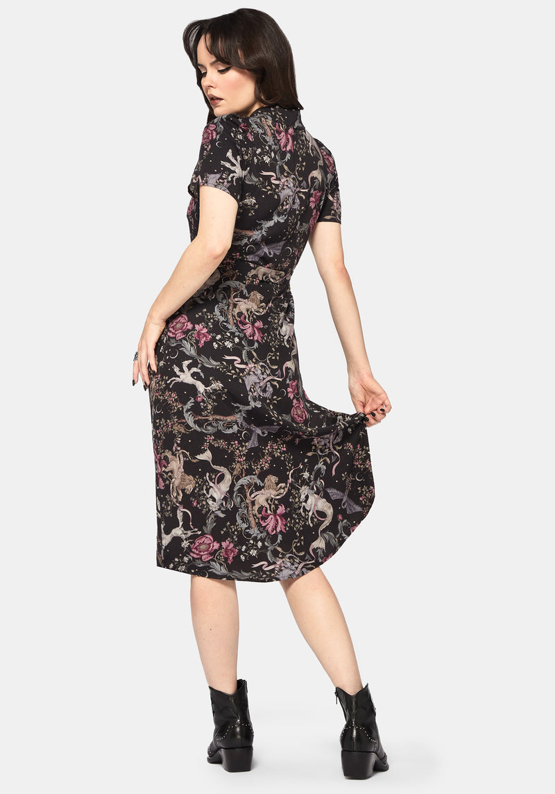 Merunicorn Enchanted Forest Print Midi Shirt Dress