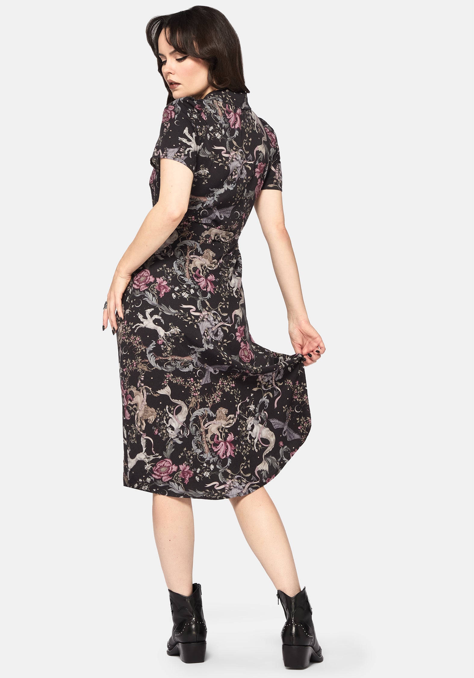 Merunicorn Enchanted Wald Druck Midi Hemd Kleid
