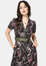 Merunicorn Enchanted Forest Print Midi Shirt Dress