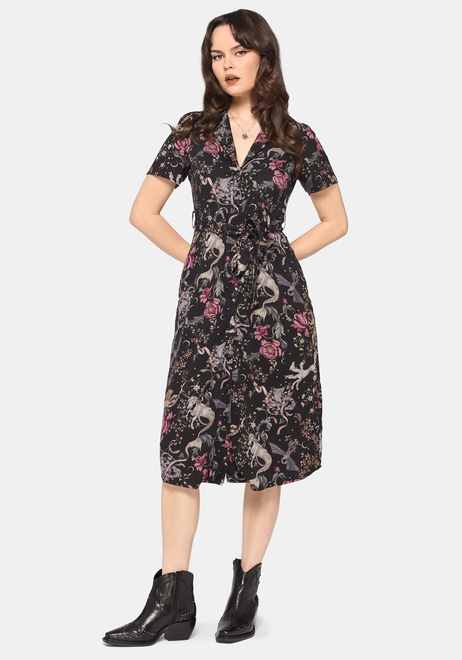 Merunicorn Enchanted Wald Druck Midi Hemd Kleid