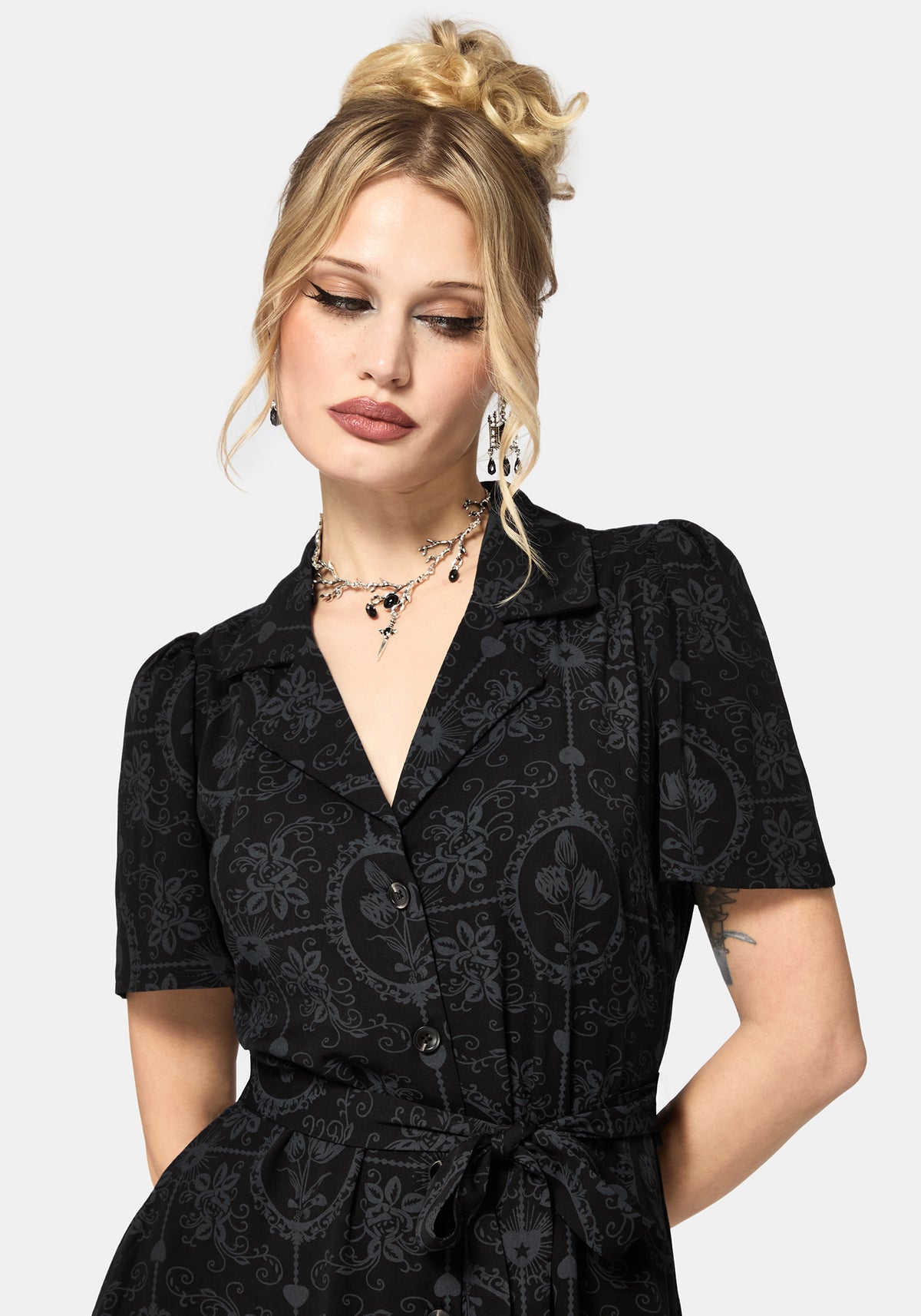 Cameo Blumenmuster Bedruckt Krawatte Gürtel Midi Hemd Kleid