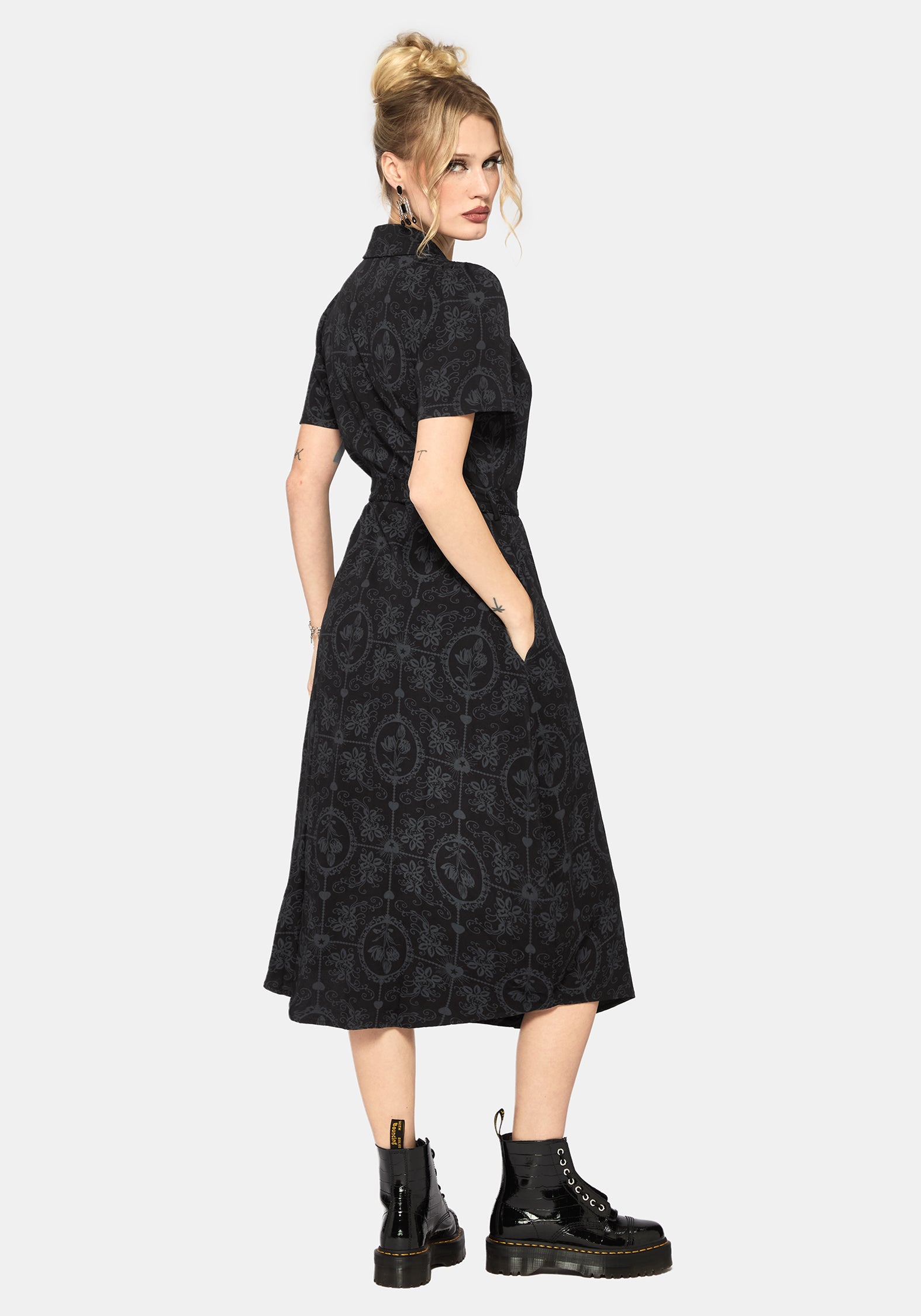 Cameo Blumenmuster Bedruckt Krawatte Gürtel Midi Hemd Kleid