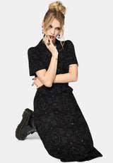 Cameo Floral Printed Tie Belt Midi Shirt Dress