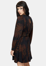 Ruin Fern Printed V-Neck Mini Dress - Brown