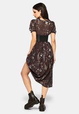 Dusha Garten Druck Chiffon Gerafft Knopf Runter Midi Kleid