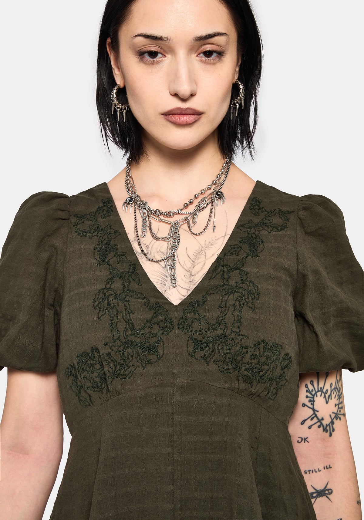 Limos Dobby Check Embroidered Midaxi Dress