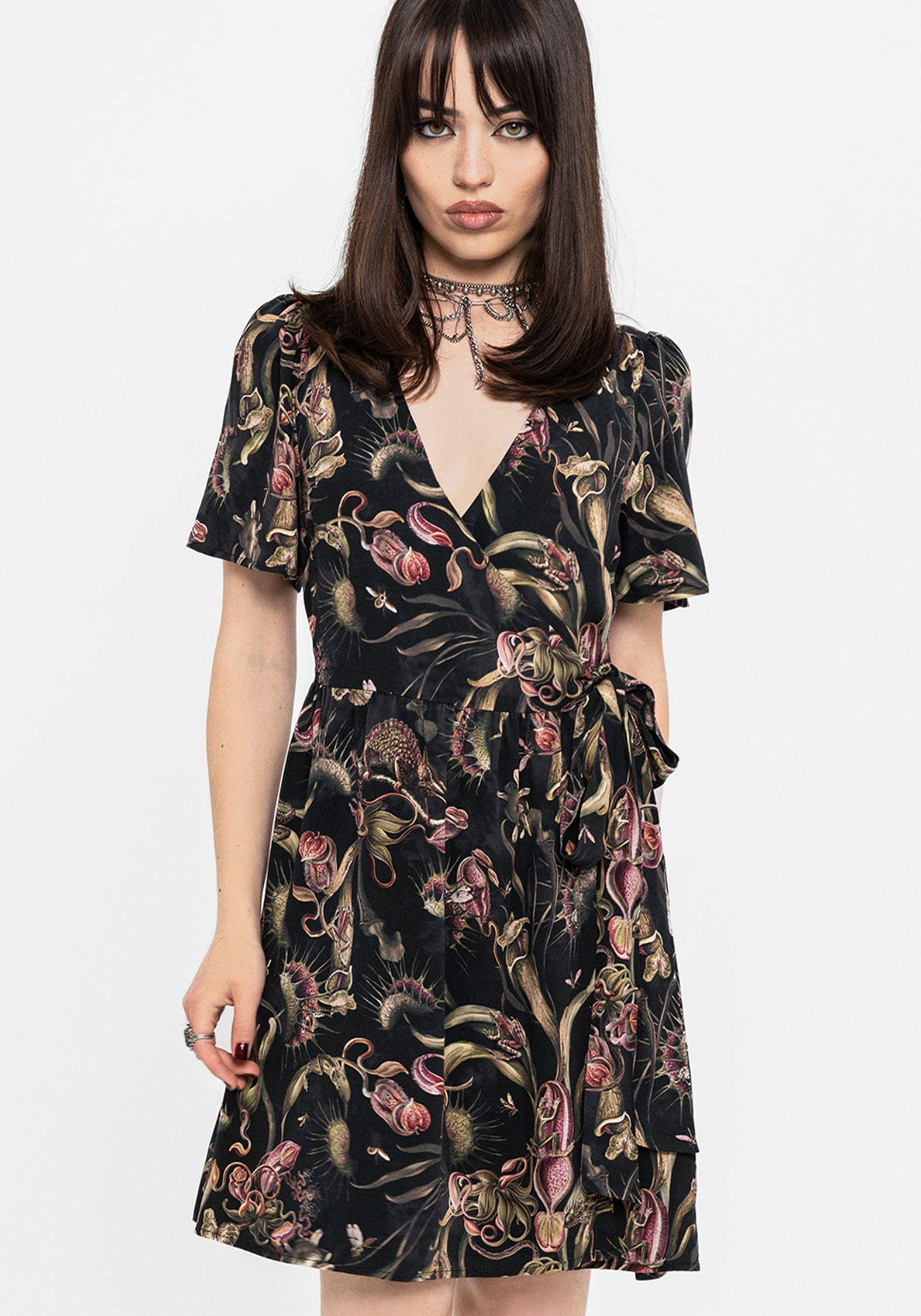 Dionaea Flytrap Print Wrap Mini Dress