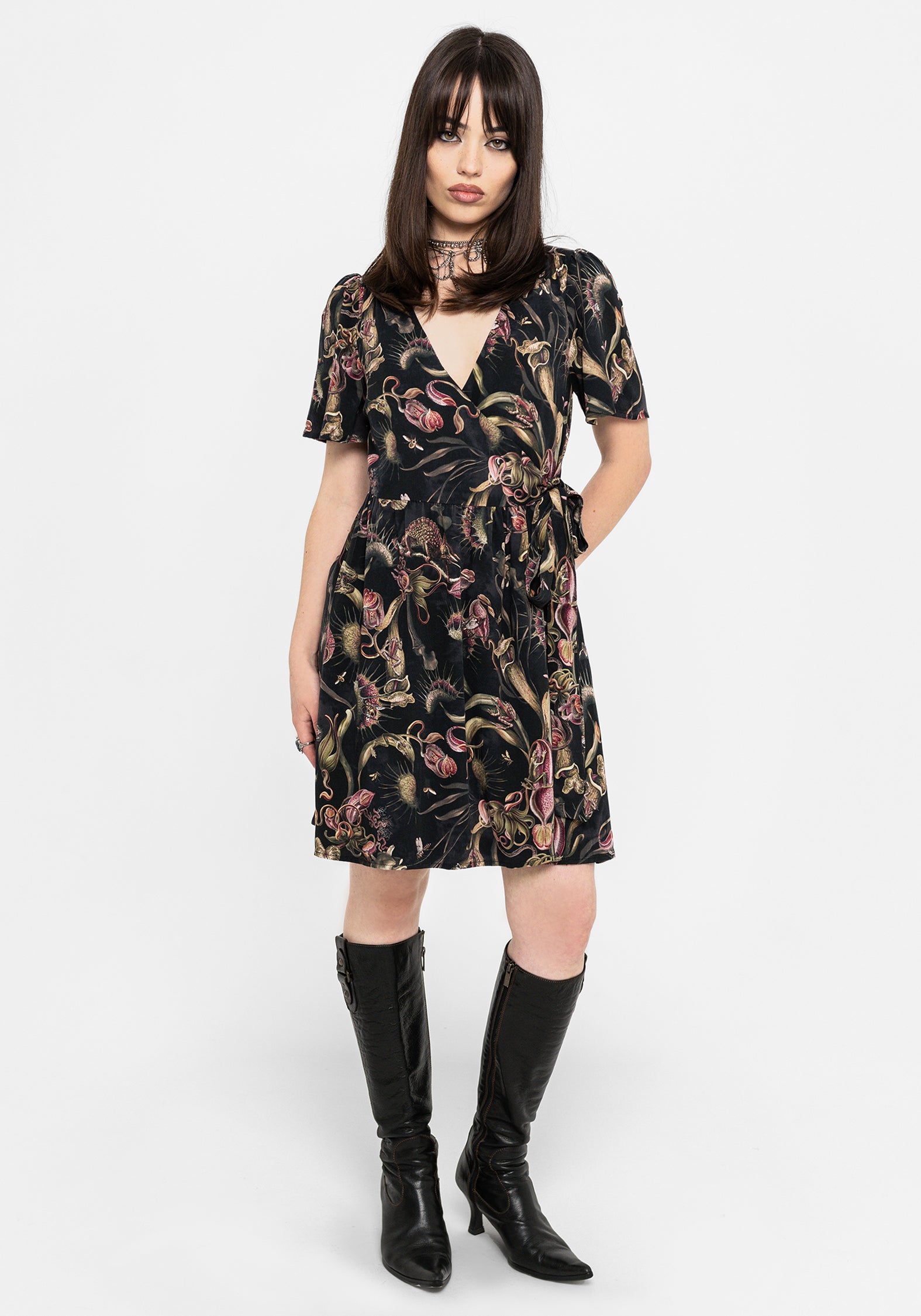 Dionaea Flytrap Print Wrap Mini Dress