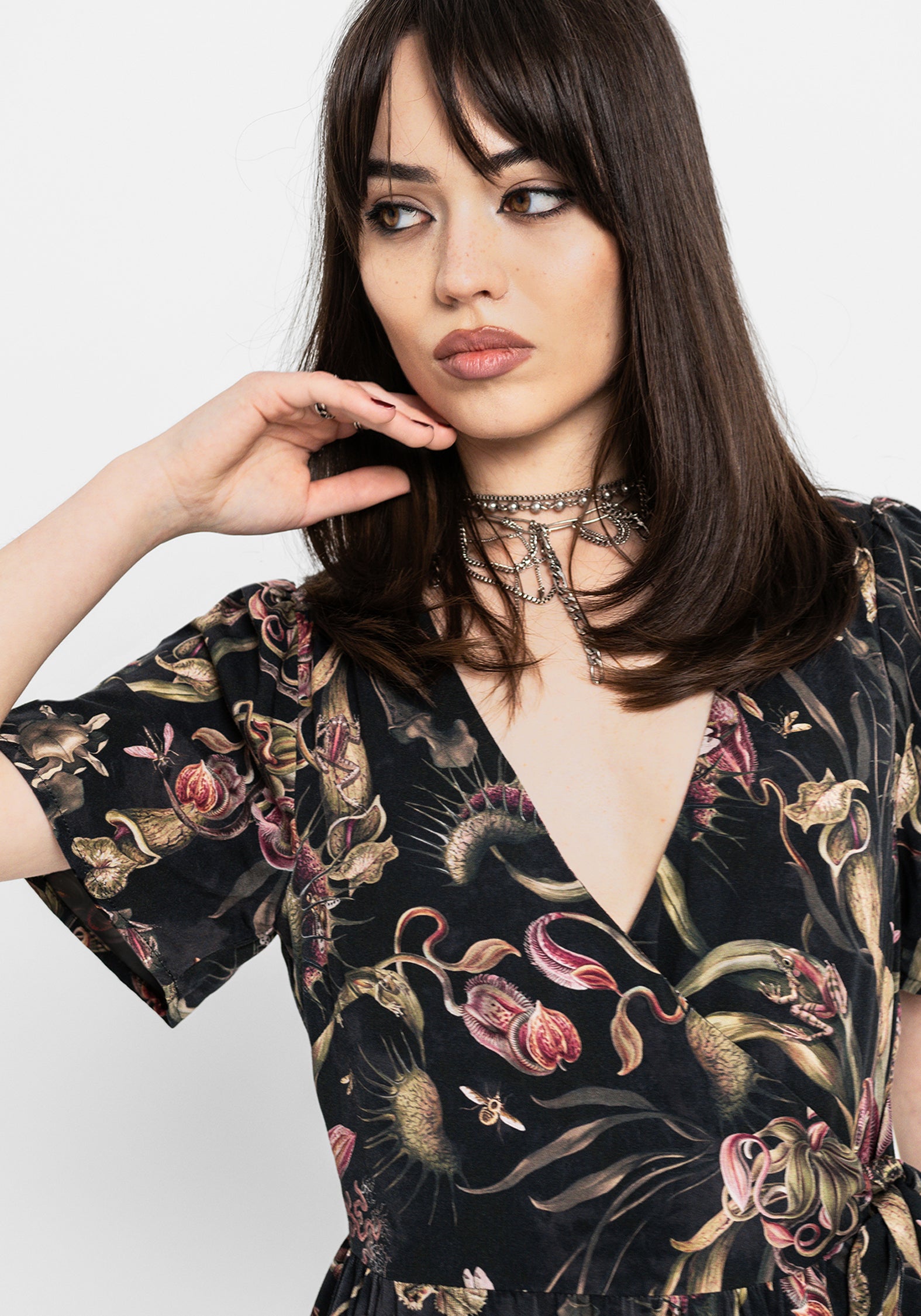 Dionaea Flytrap Print Wrap Mini Dress