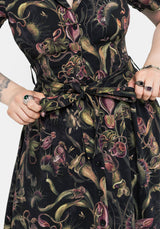 Dionaea Flytrap Print Button Up Midi Shirt Dress