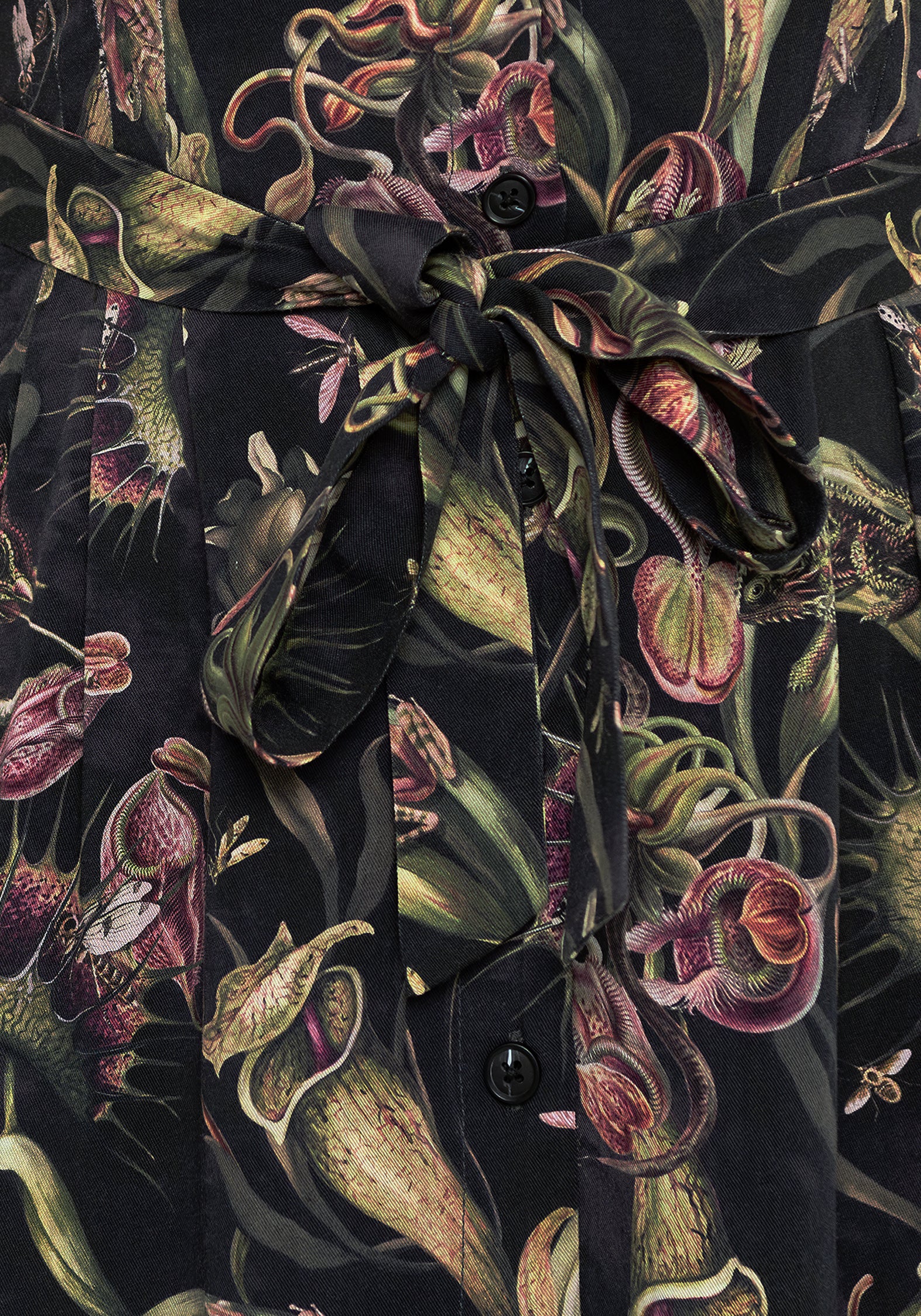 Dionaea Flytrap Print Button Up Midi Shirt Dress