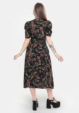 Dionaea Flytrap Print Button Up Midi Shirt Dress