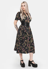 Dionaea Flytrap Print Button Up Midi Shirt Dress