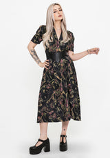 Dionaea Flytrap Print Button Up Midi Shirt Dress