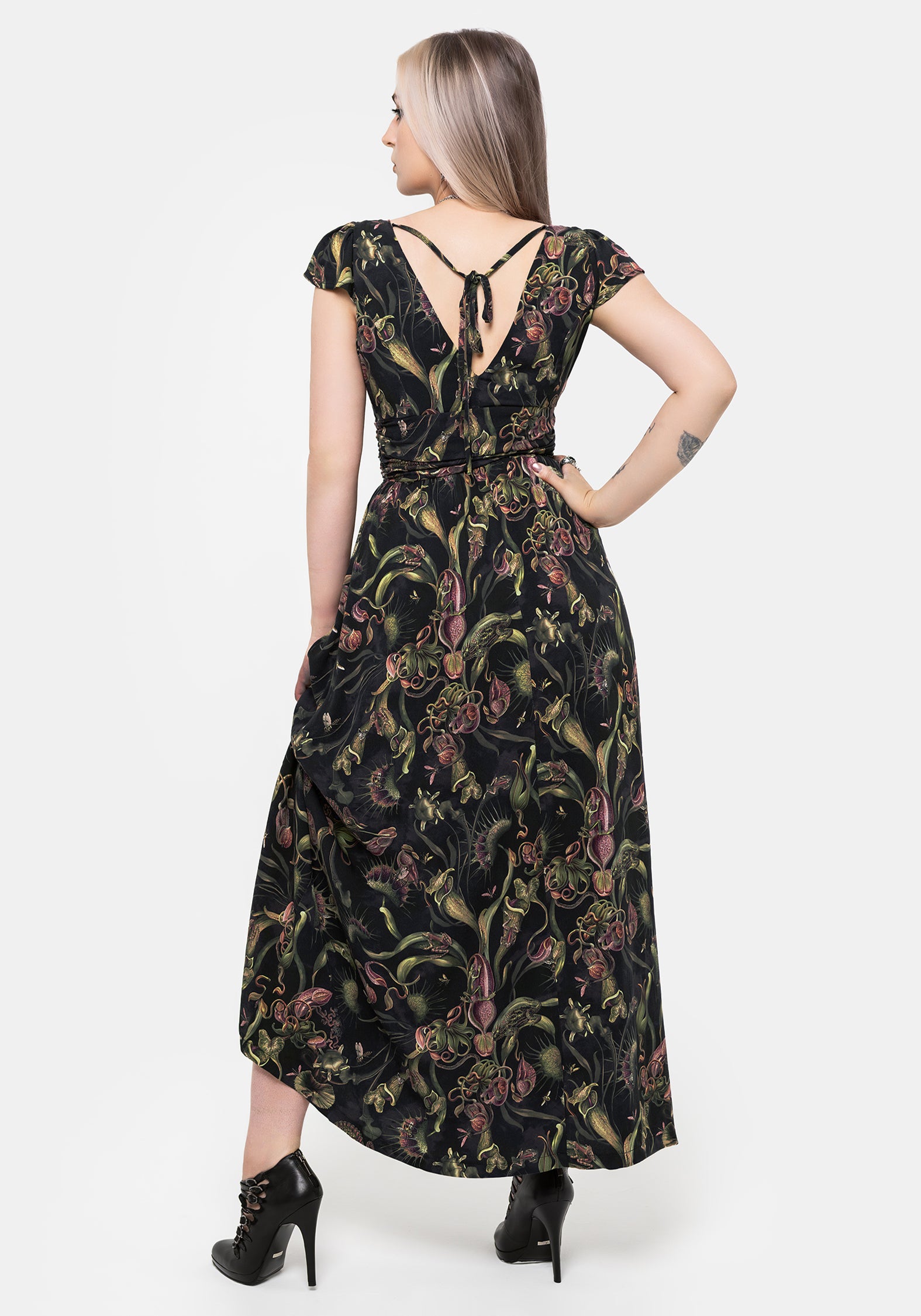 Dionaea Flytrap Print Plunge Maxi Dress
