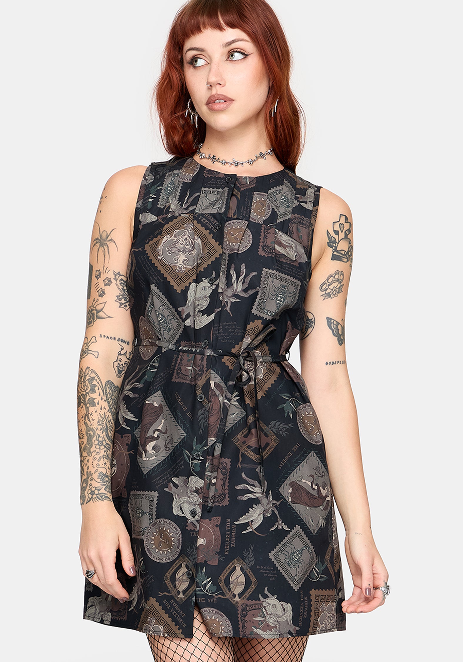Kleo Relics Cotton Print Pleated Mini Dress