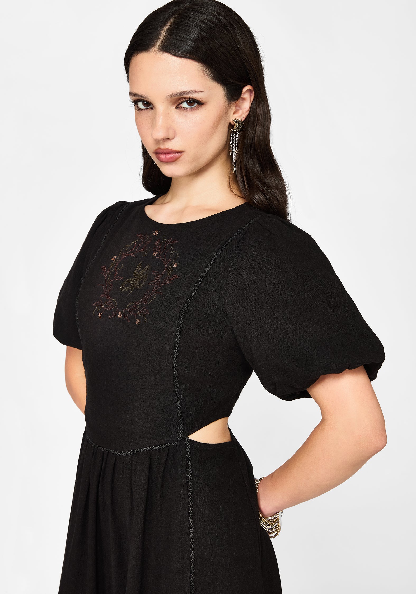 Ophidian Embroidered Cut Out Mini Dress