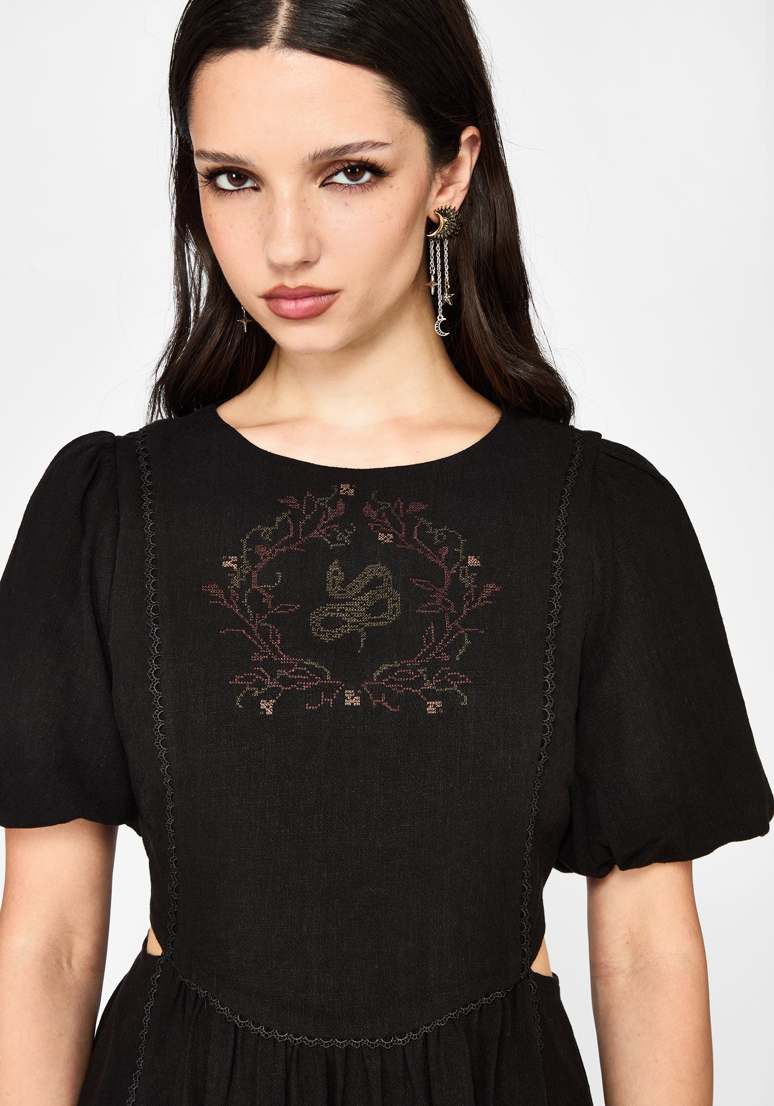 Ophidian Embroidered Cut Out Mini Dress