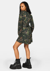 Noctaris Print Flared Sleeve Mini Dress