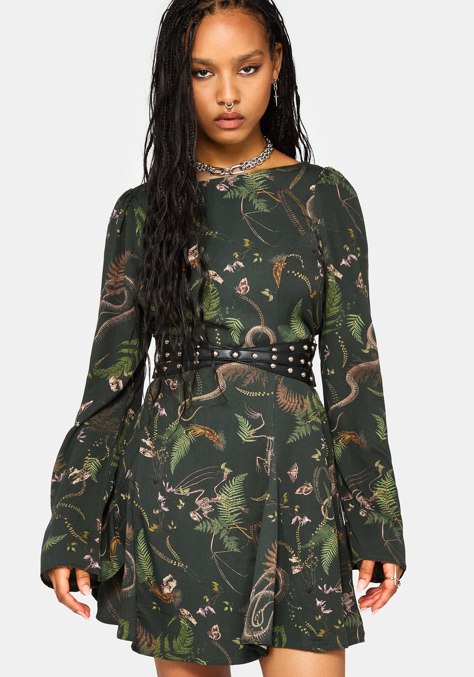 Noctaris Print Flared Sleeve Mini Dress