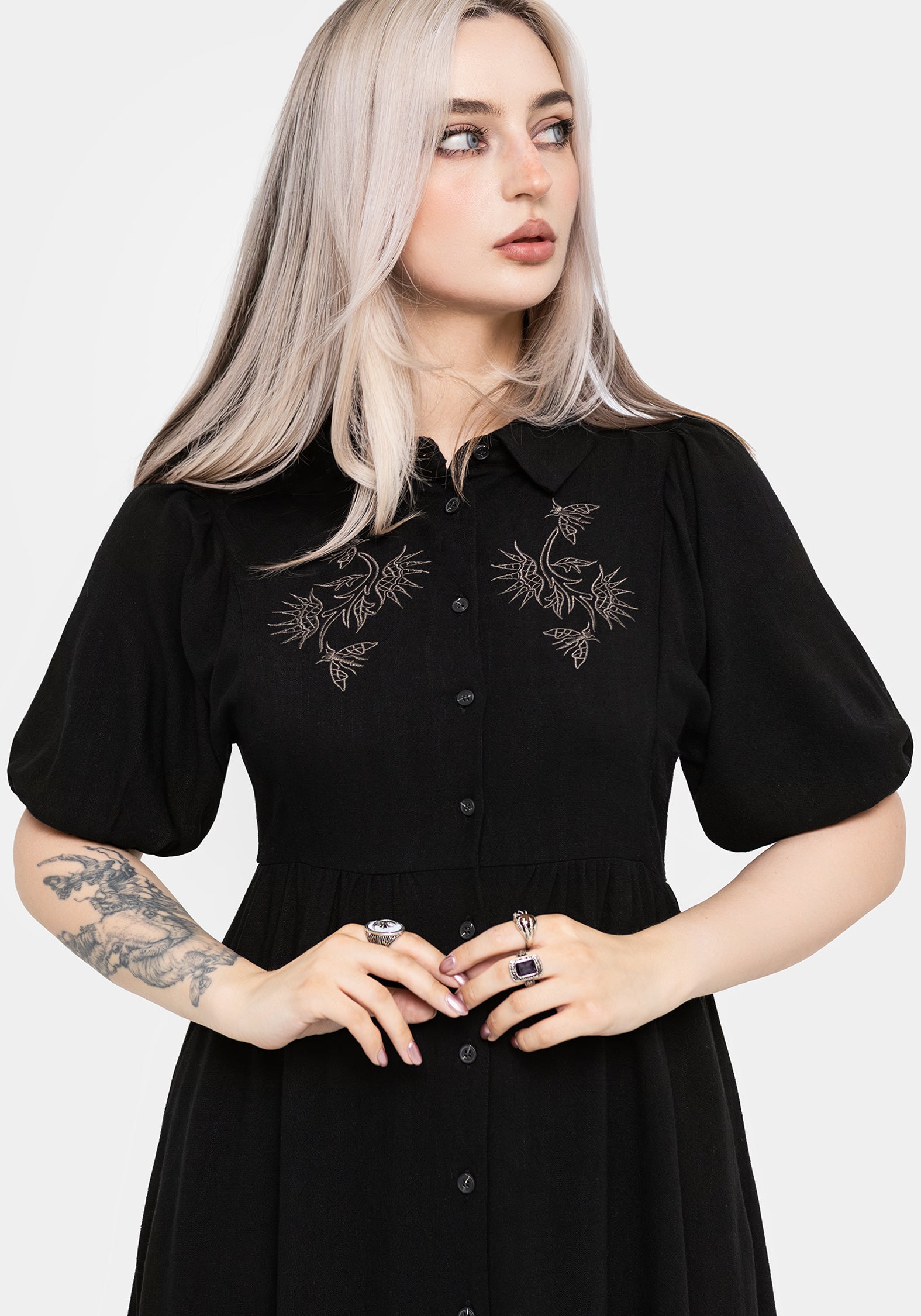 Dionaea Flytrap Embroidered Midi Shirt Dress