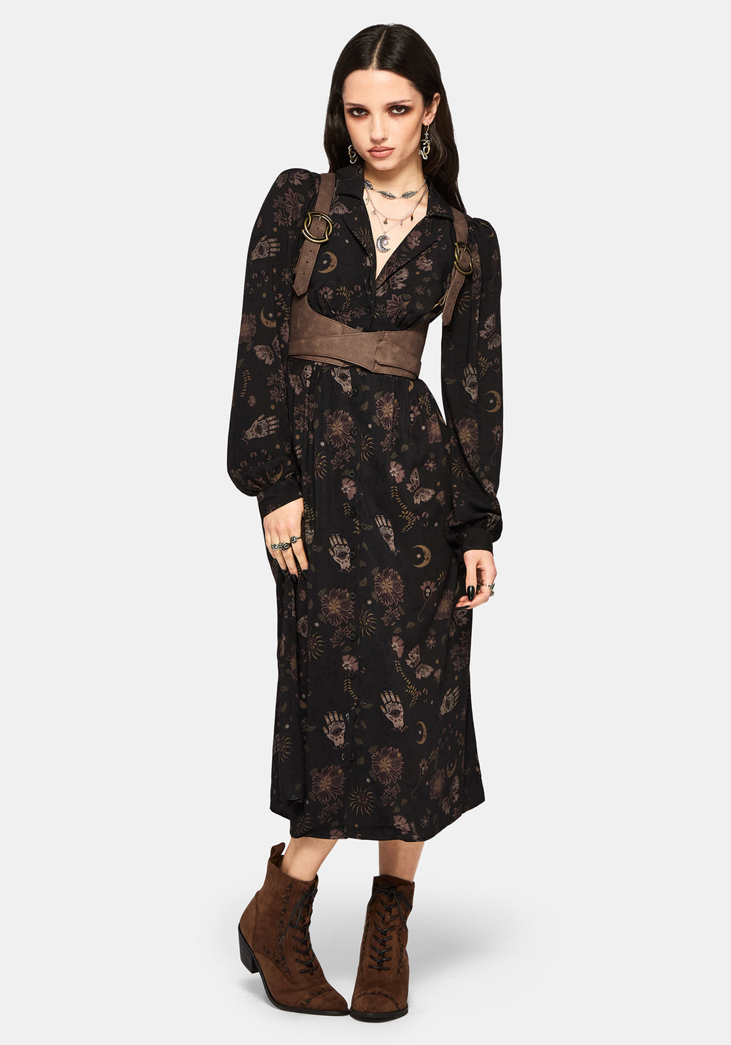 folk midi dress Becky Navy Folk Floral Regular Midi Dress