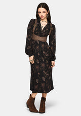 Angela Folk Druck Knopf Hoch Midi Kleid