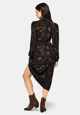 Angela Folk Druck Knopf Hoch Midi Kleid
