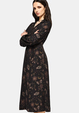 Angela Folk Druck Knopf Hoch Midi Kleid