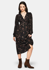 Angela Folk Druck Knopf Hoch Midi Kleid