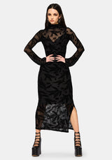 Cimora Dandelion Flocked Mesh Ruched Midaxi Dress