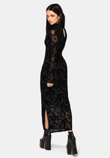 Cimora Dandelion Flocked Mesh Ruched Midaxi Dress