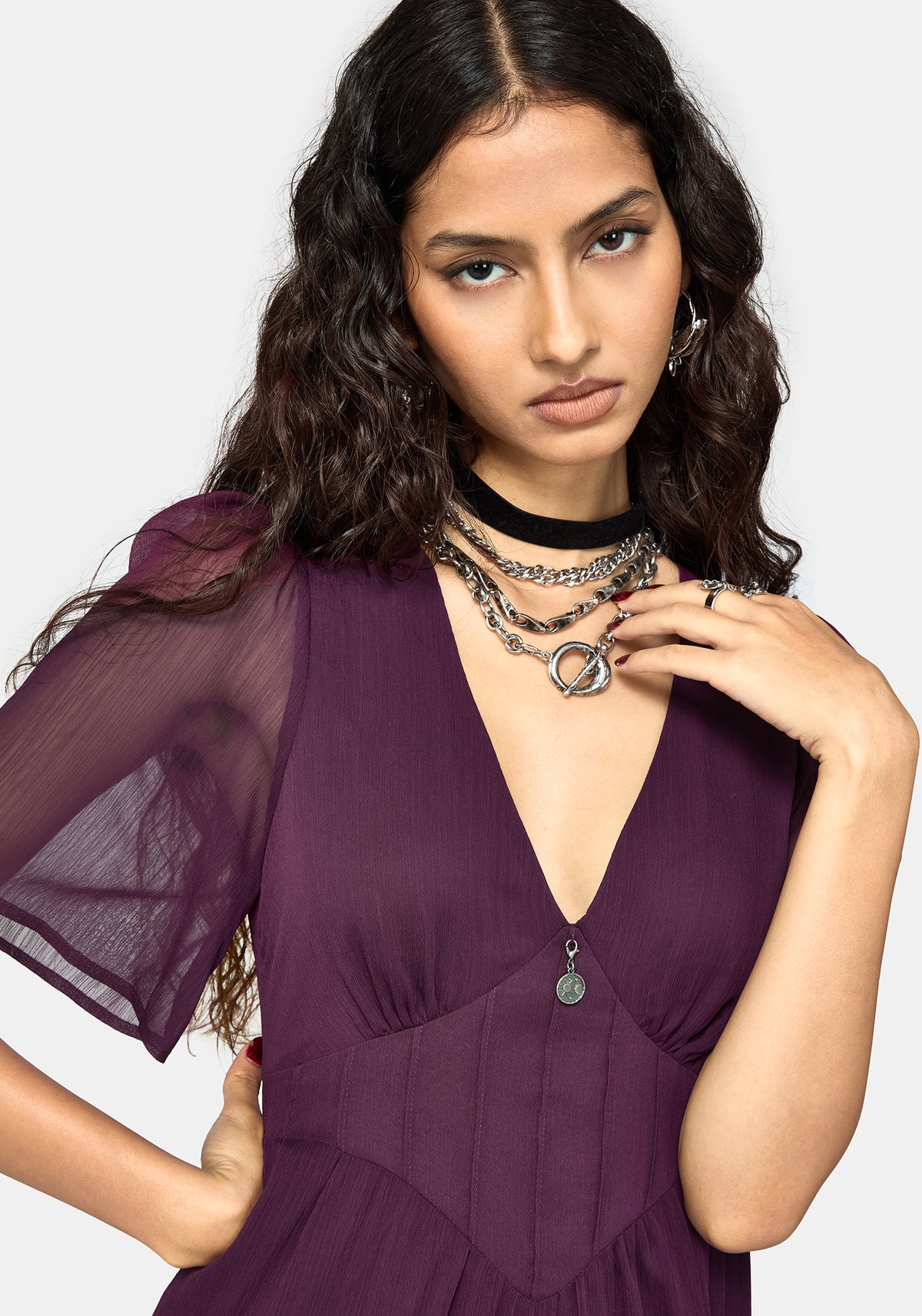 Emer Angel Ärmel Pintuck Taille Maxikleid