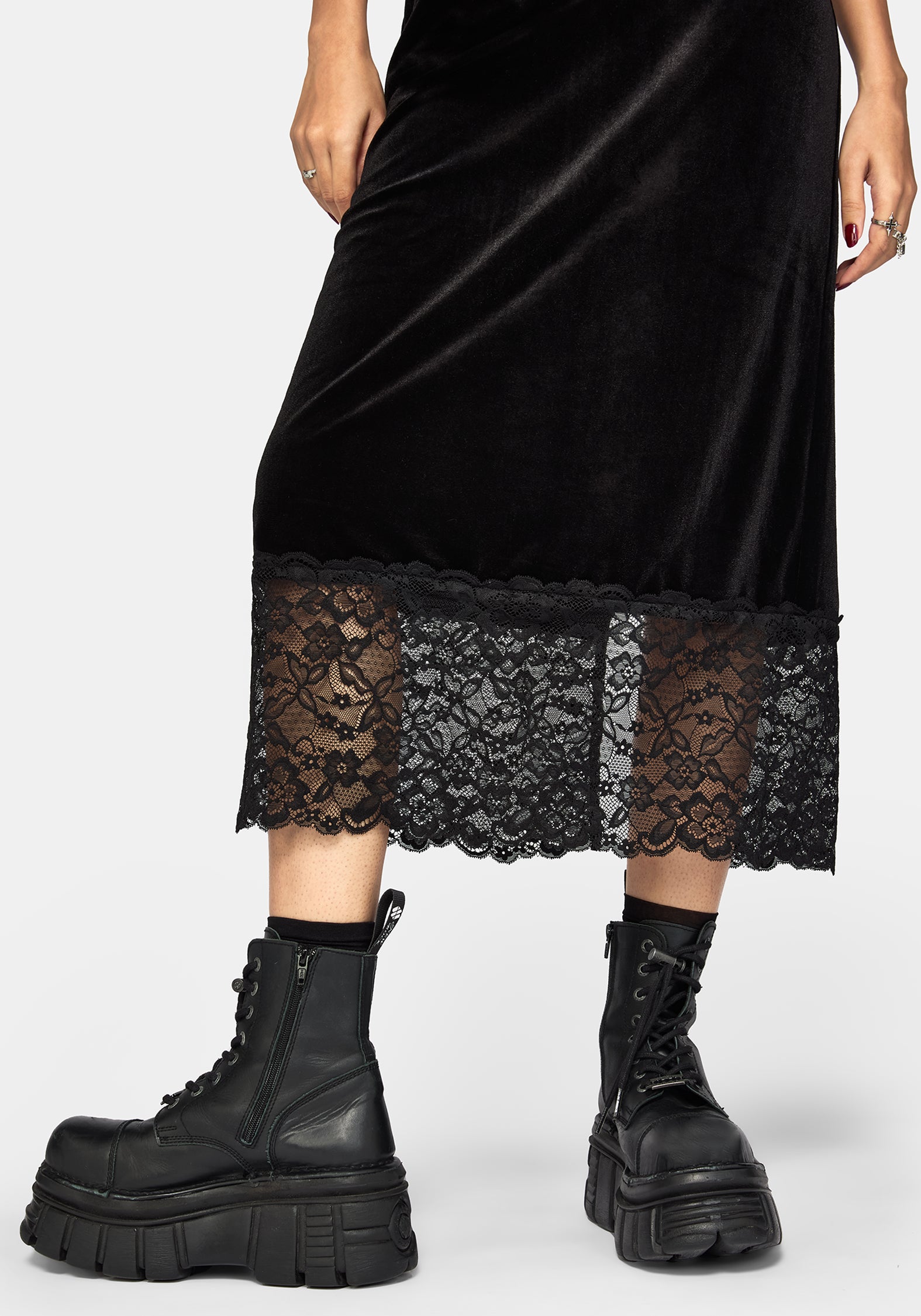 Cathy Velour Lace Hem Cami Midaxi Dress