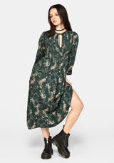 Renard Print Smocked Keyhole Midikleid