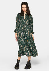 Renard Print Smocked Keyhole Midikleid