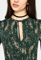 Renard Print Smocked Keyhole Midikleid