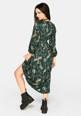 Renard Print Smocked Keyhole Midikleid