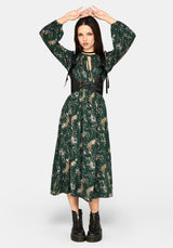 Renard Print Smocked Keyhole Midikleid