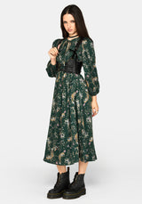 Renard Print Smocked Keyhole Midikleid
