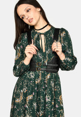 Renard Print Smocked Keyhole Midikleid